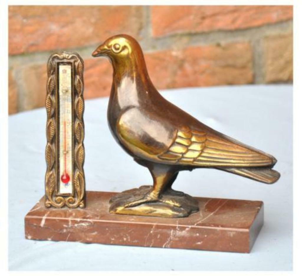 §  pigeon thermometre bronze art déco r scali, Antiquités & Art, Enlèvement ou Envoi, Bronze