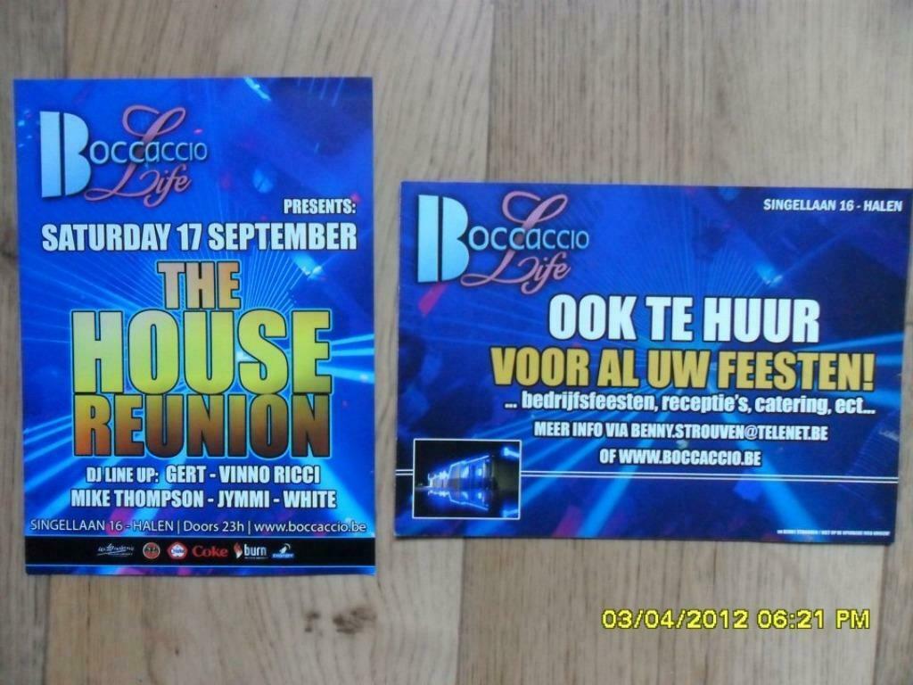 Flyers Boccaccio Life - The House Reunion @ Halen, Enlèvement ou Envoi, Utilisé, Autres types