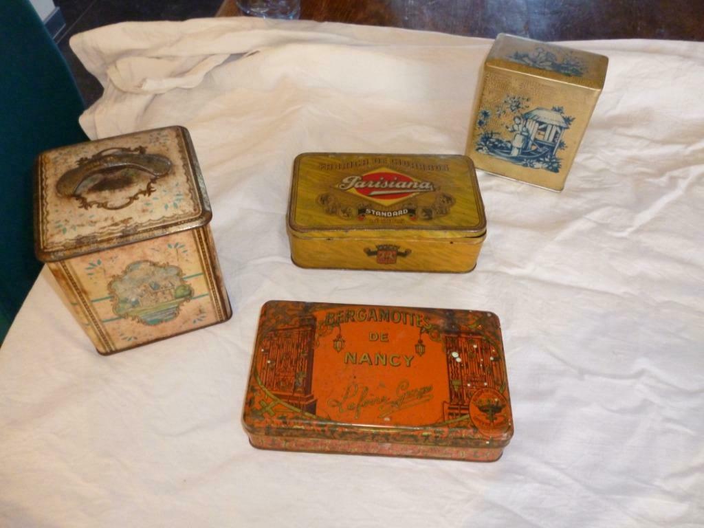 4 antieke oude blikken potten Bergamottes Côte d'Or Parisian, Verzamelen, Blikken, Ophalen