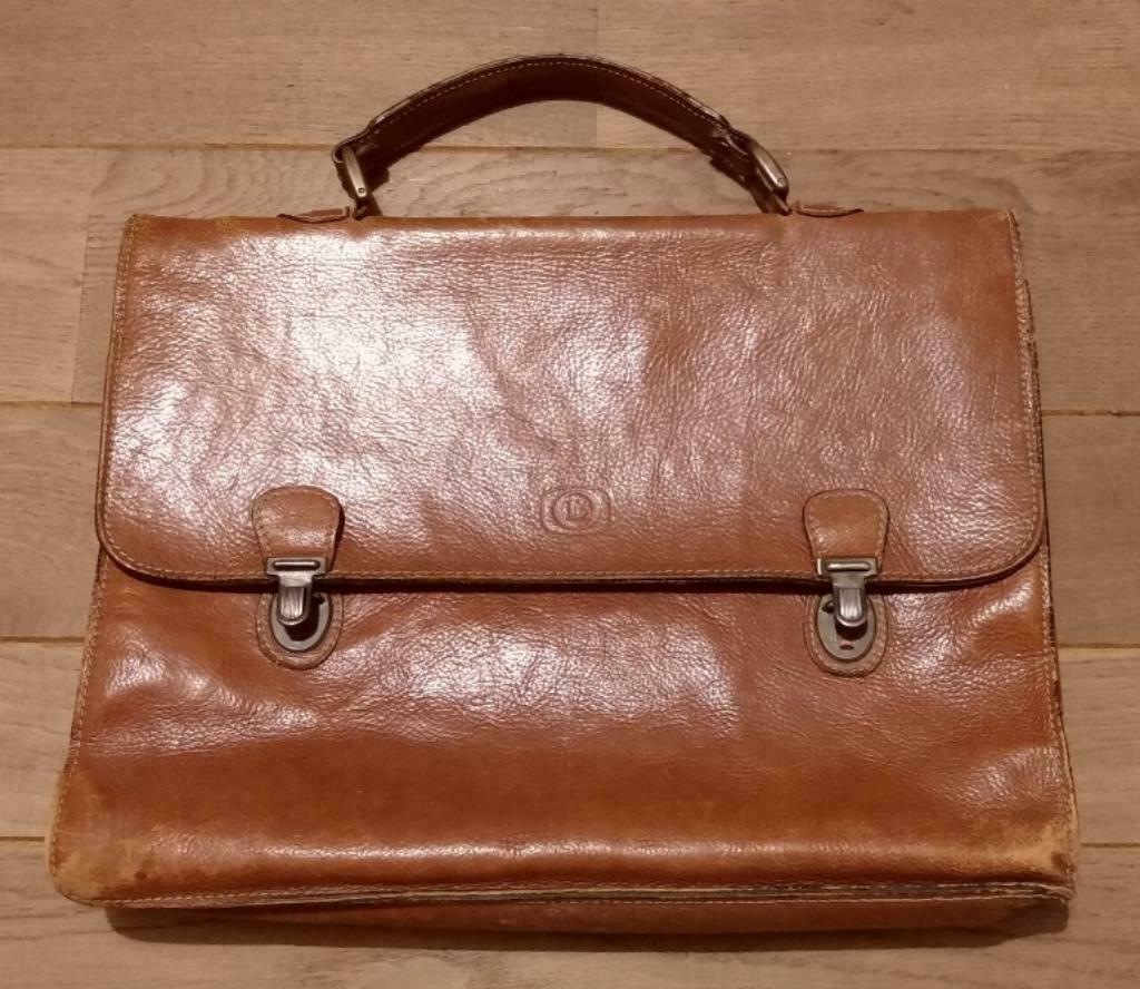 Cartable cuir Lorenzo, 1987, Cuir, Enlèvement ou Envoi, Brun, Utilisé