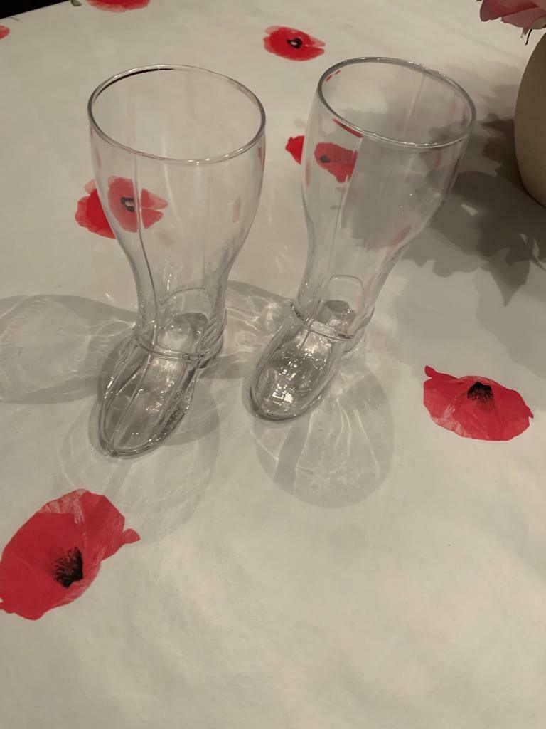 2 verres à bière bottes vintage de verrerie de Boussu, Collections, Enlèvement, Comme neuf, Verre ou Verres