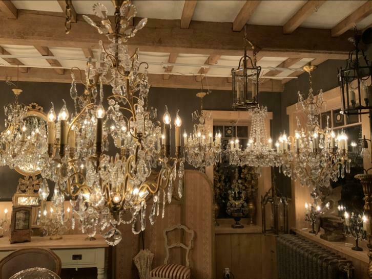 Grote collectie oude FRANSE KROONLUCHTERS met kristallen !!!, Antiek en Kunst, Ophalen