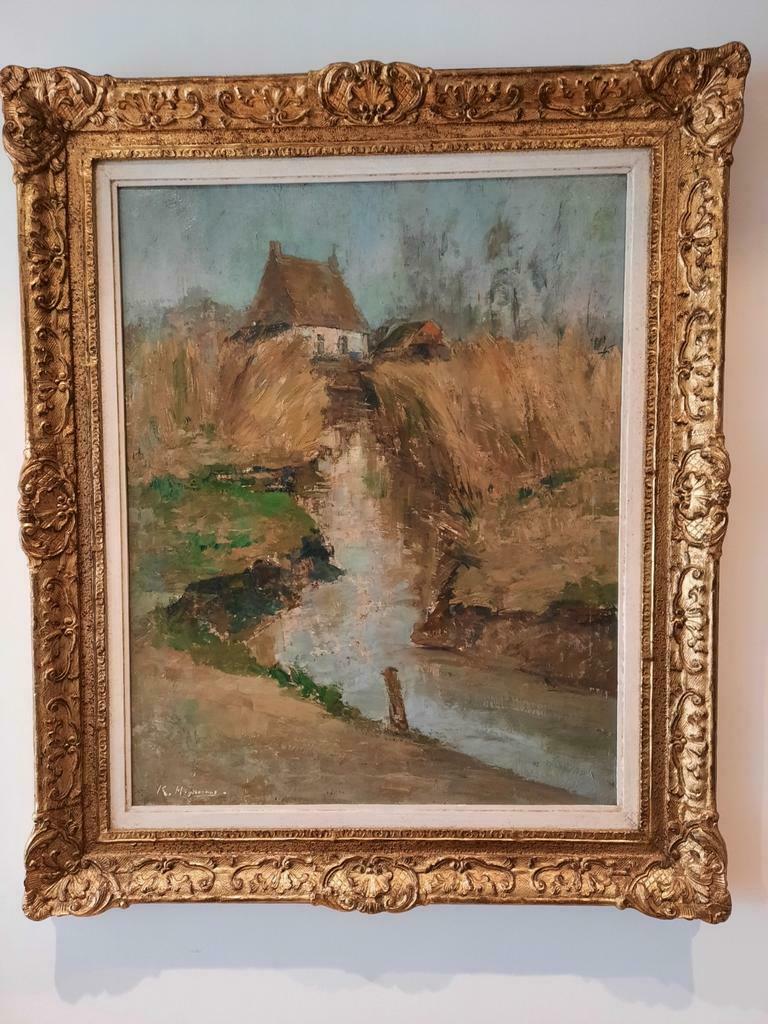 Schilderij boerderijzicht karel heymans, Antiek en Kunst, Kunst | Schilderijen | Klassiek, Ophalen of Verzenden