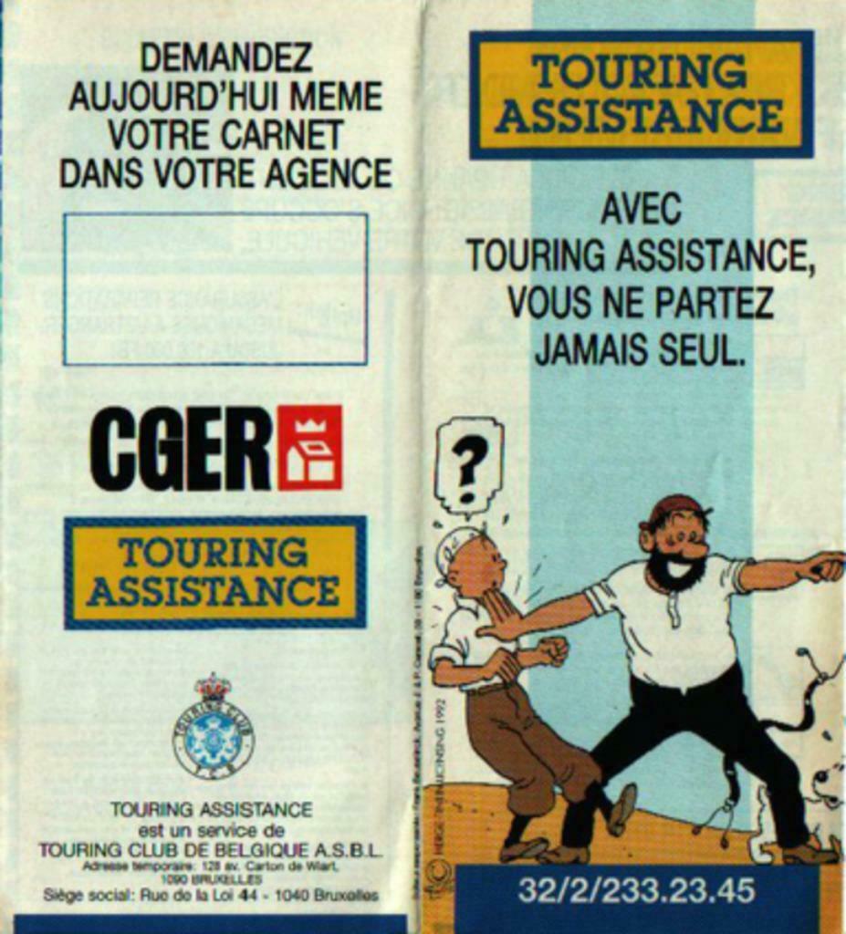 Kuifje - 2 flyers Touring Assistence, Collections, Enlèvement ou Envoi, Tintin, Neuf