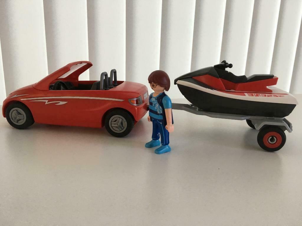 Playmobil cabrio met aanhangwagen en jetski, Kinderen en Baby's, Speelgoed | Playmobil, Ophalen, Complete set