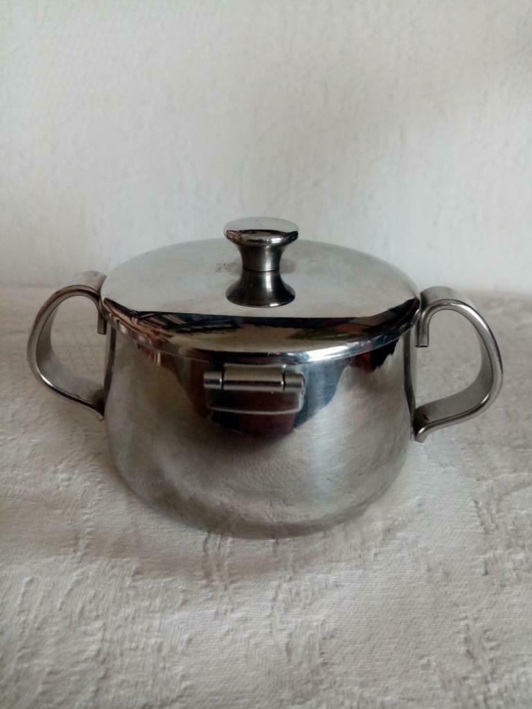 Sucrier métal inox  signé  Alfra Alessi/Italie 30cl (1960s), Collections, Enlèvement ou Envoi, Utilisé, Sucre, Autres marques