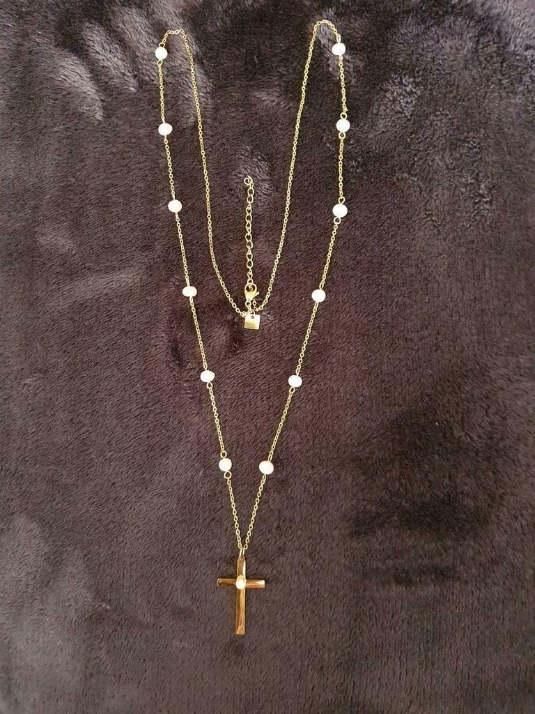 Nieuwe halsketting met kruis in edelstaal, Enlèvement ou Envoi, Neuf, Or, Avec pendentif