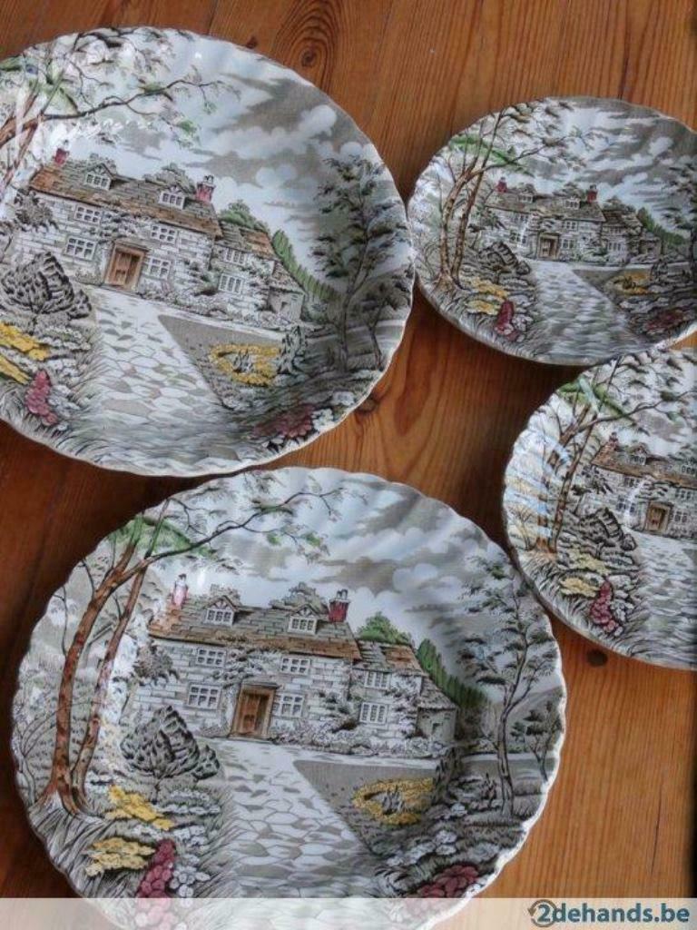 assiettes Vintage  4 Cottage British Anchor England 1964, Enlèvement ou Envoi