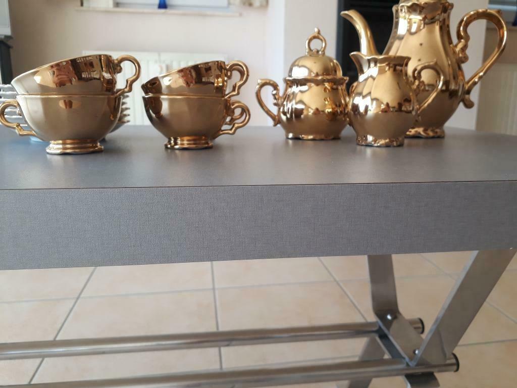 Koffie/mokka theeservies, goudkleurig, Keramiek, Ophalen of Verzenden, Zo goed als nieuw, Overige stijlen