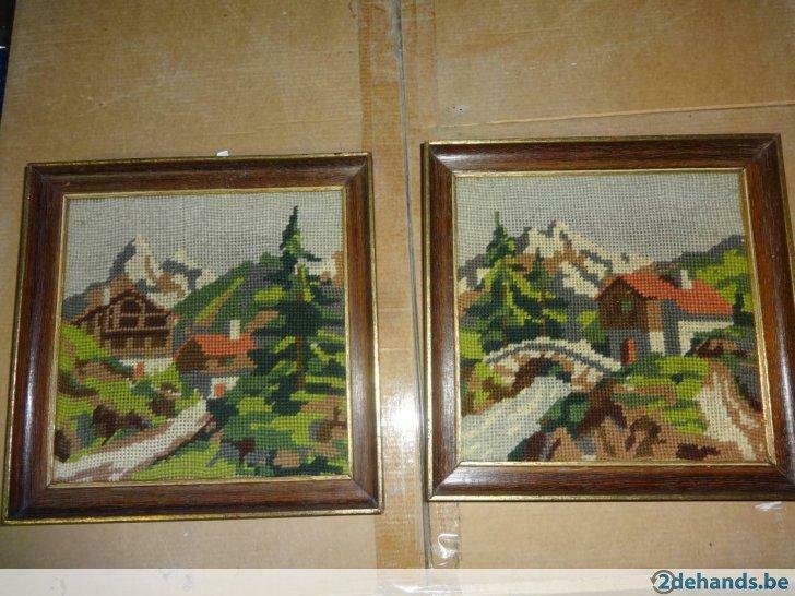 Borduurwerk in mooie kader. (2 stuks), Ophalen, Gebruikt