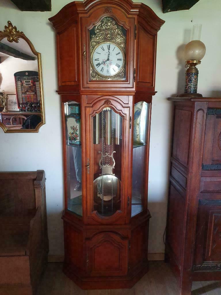 Superbe horloge vitrine de parquet avec 3 poids, Antiek en Kunst, Ophalen