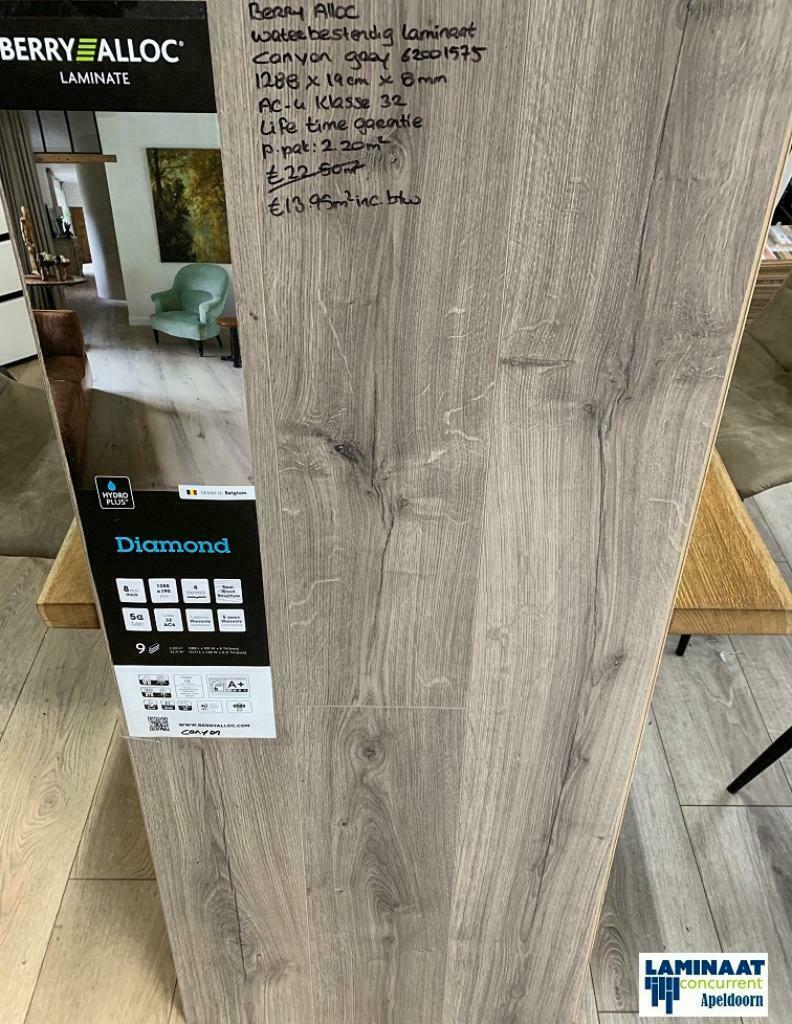 Waterbestendig Laminaat Canyon Grey 8mm dik 4V-groev, Huis en Inrichting, Stoffering | Vloerbedekking, 75 m² of meer, Nieuw, Ophalen of Verzenden