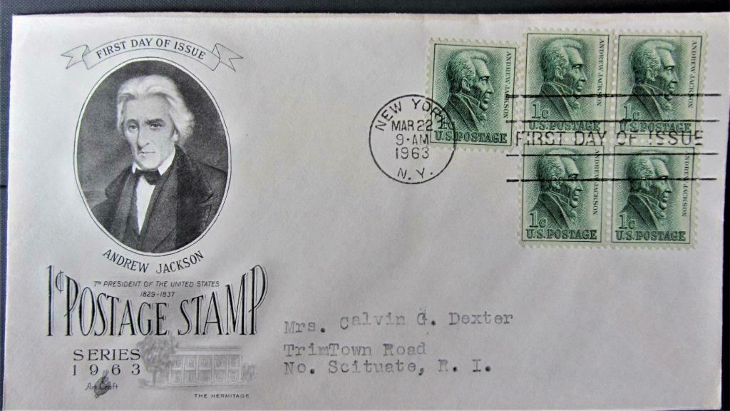 FDC PRESIDENTEN - PRESIDENT ANDREW JACKSON, Ophalen of Verzenden, Gestempeld, Overige thema's