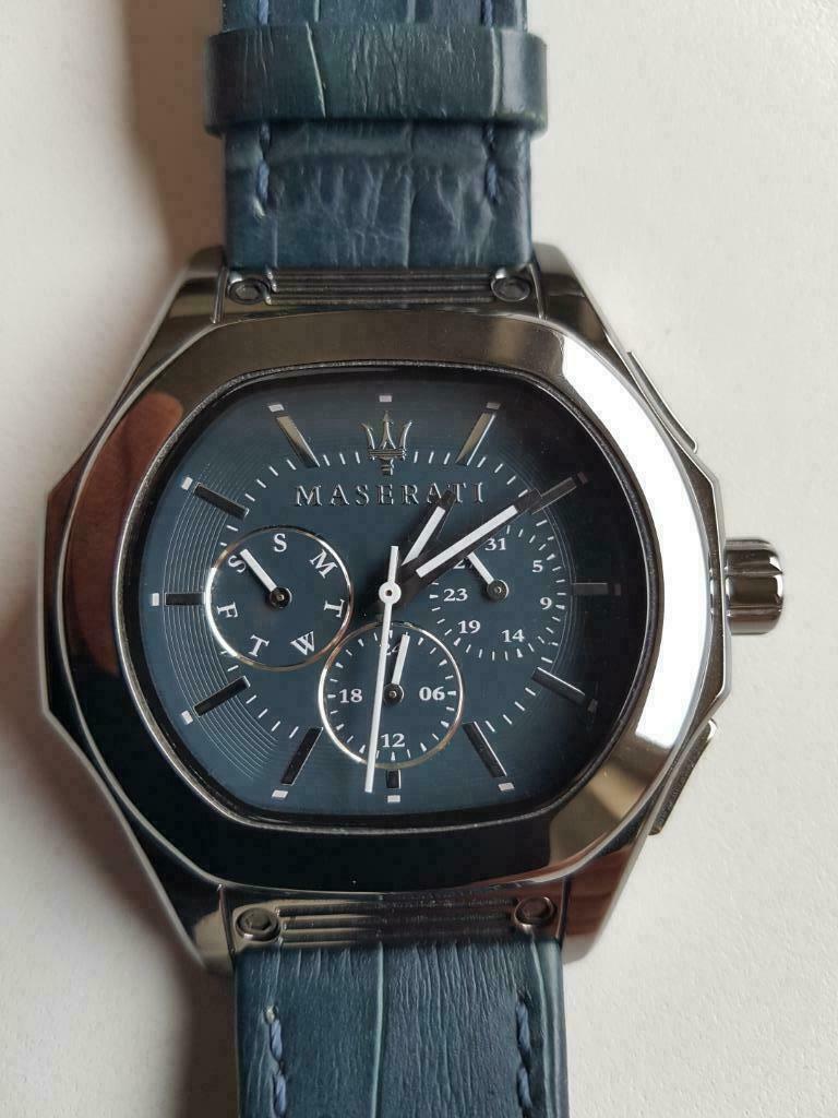 Maserati polshorloge, Overige materialen, Leer, Polshorloge, Zo goed als nieuw