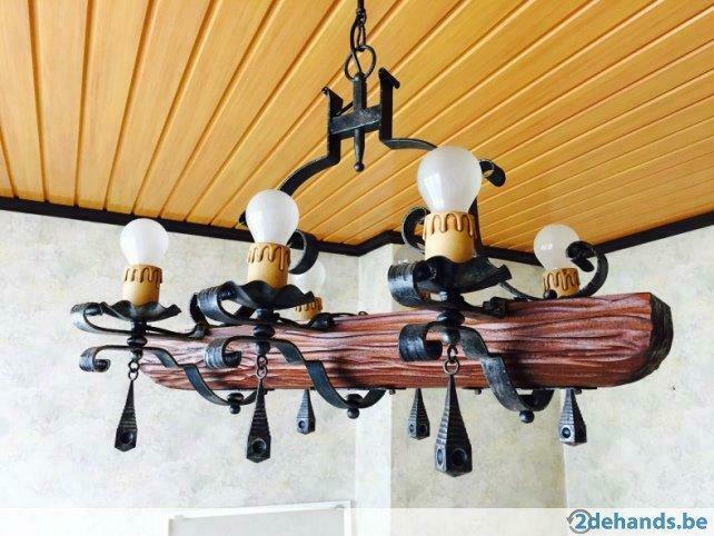 Luster hout en smeedijzer 74x51 cm, Ophalen, Gebruikt, Hout