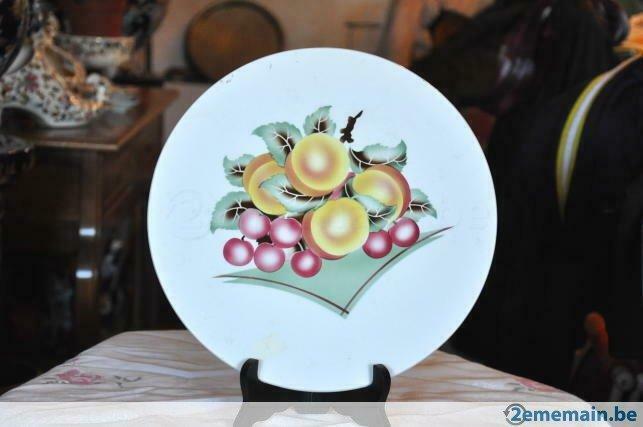 plat a tarte en faience decor cerise et pêche