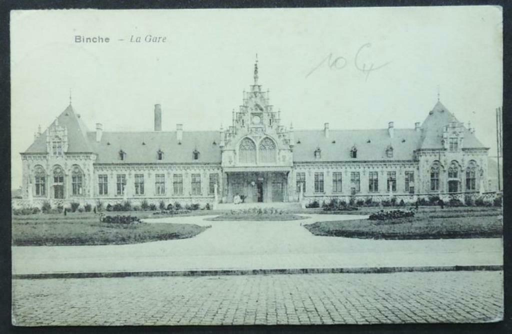 Carte Postale Binche La Gare (Timbre Roi casqué Albert Ier), Collections, Enlèvement ou Envoi, Avant 1920, Affranchie, Hainaut