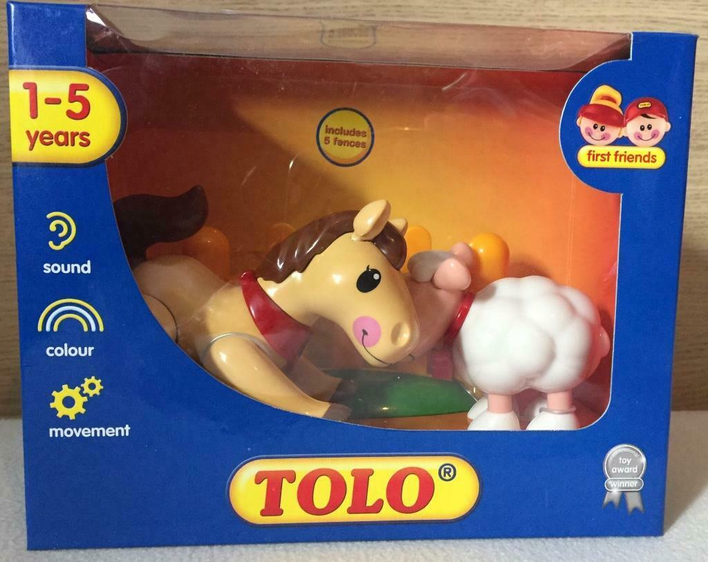 Jeu dès 1 an mouton, cheval articulés et barrières Tolo Neuf, Enlèvement ou Envoi, Neuf, Découverte