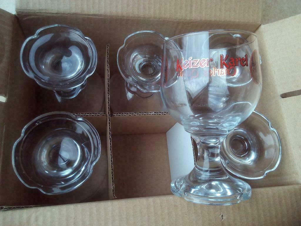 4 Bierglazen Keizer Karel, Verzamelen, Biermerken, Ophalen of Verzenden, Nieuw, Glas of Glazen, Overige merken