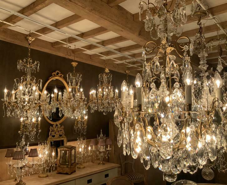 Grote collectie oude FRANSE KROONLUCHTERS met kristallen !!!, Antiek en Kunst, Ophalen