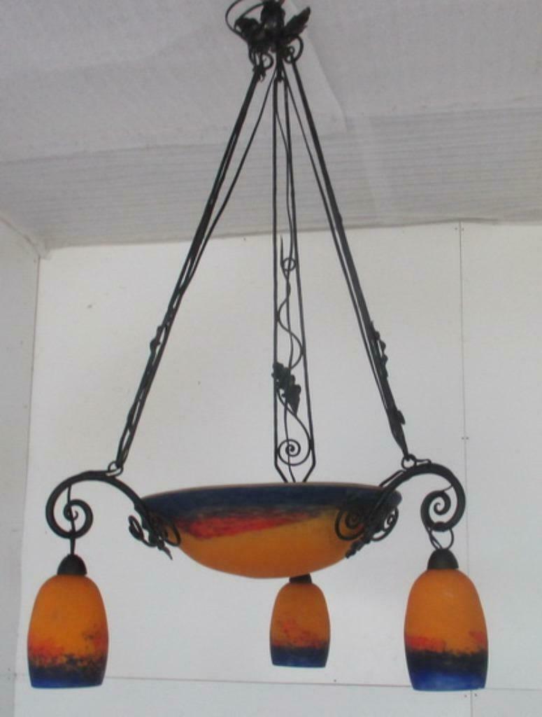 art deco pate de verre luster lamp Degue, Antiquités & Art, Enlèvement ou Envoi