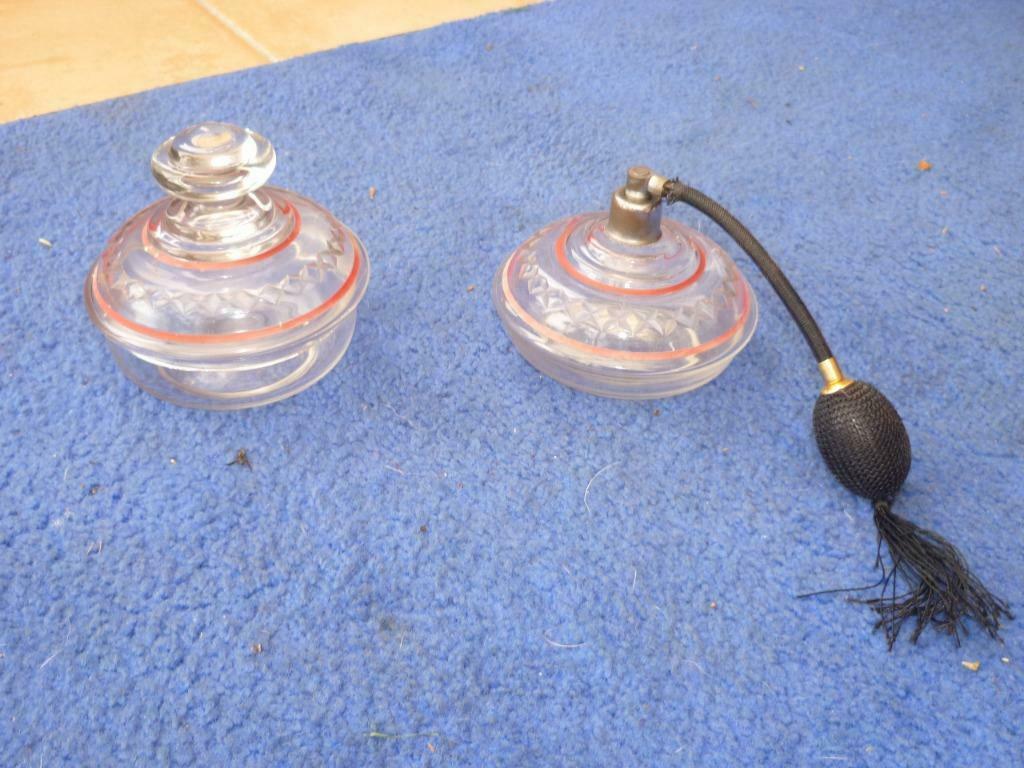 Glazen parfum flesje+poederdoos, Verzamelen, Parfumverzamelingen, Ophalen, Gebruikt