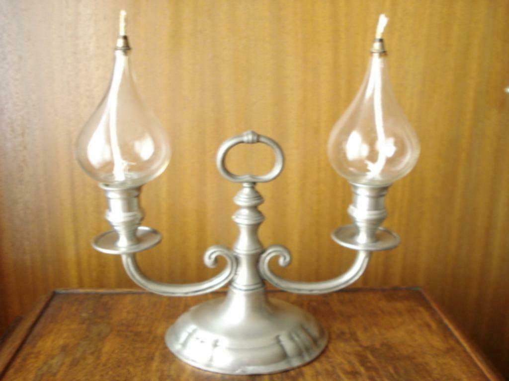 Bougeoir en étain avec mèche et contenu pour le pétrole, Enlèvement ou Envoi, Comme neuf, Chandelier