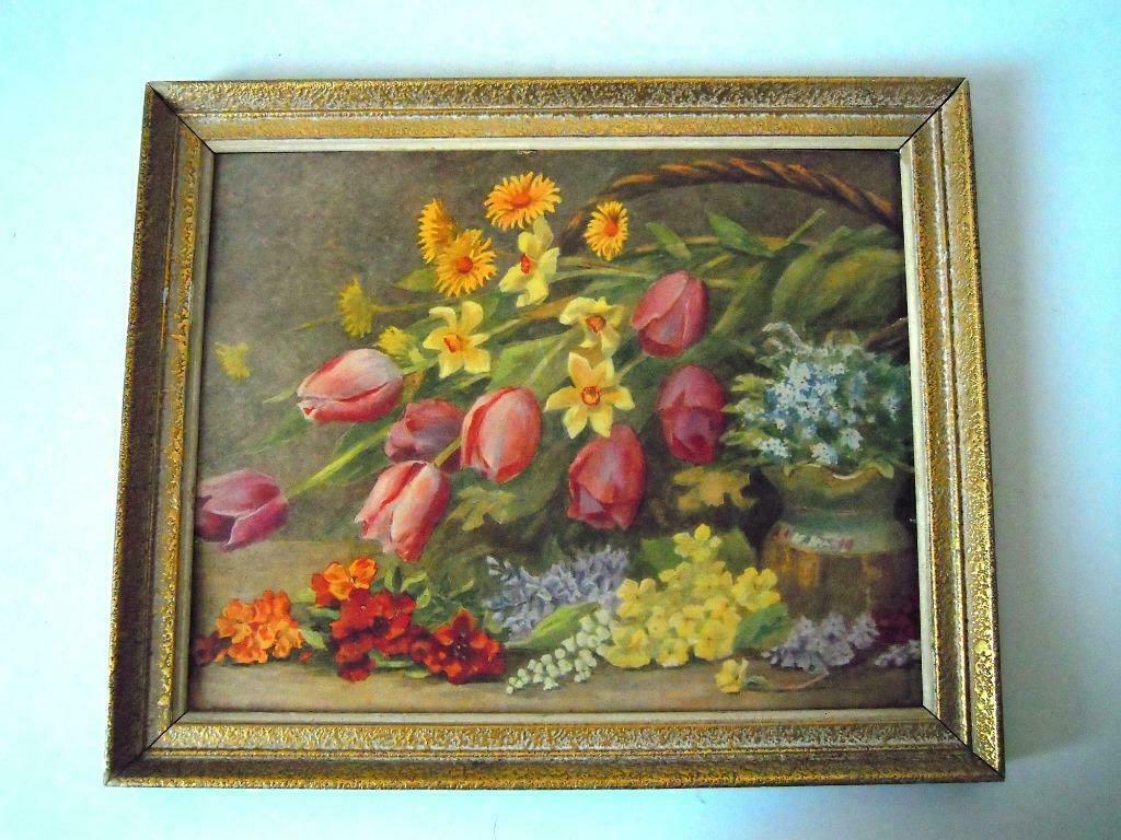 Ancien cadre doré à fleurs printanières, Antiquités & Art, Enlèvement ou Envoi