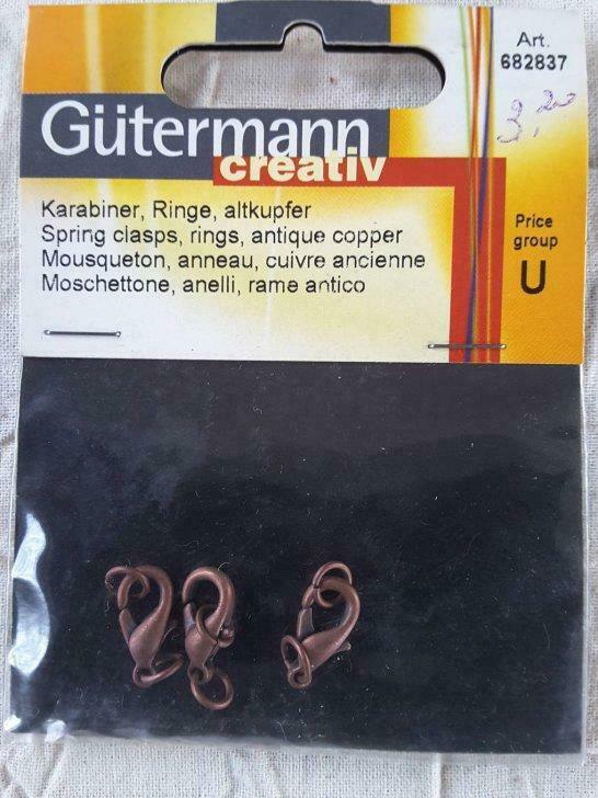 Mousquetons anneau cuivre aspect antique 3 pcs 682837 Güterm, Enlèvement ou Envoi, Neuf, Perle