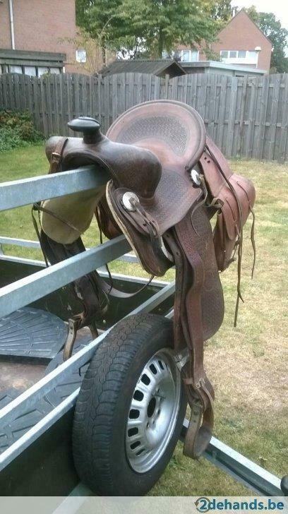 Antiek Oldtime westernzadel Denver Heiser + zadeltassen, Ophalen, Gebruikt, Western