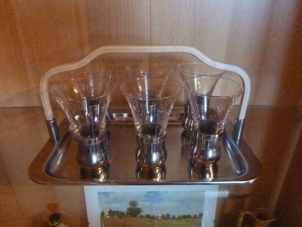 6 verres apéro sur plateau de marque Demeyere, Maison & Meubles, Verre ou Verres, Enlèvement ou Envoi, Comme neuf, Verre