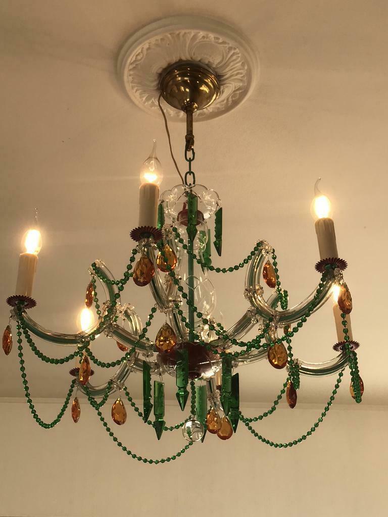 Nieuw opgemaakte luchter met gekleurd glas., Huis en Inrichting, Lampen | Kroonluchters, Ophalen of Verzenden, Nieuw, Glas, Gillesarts