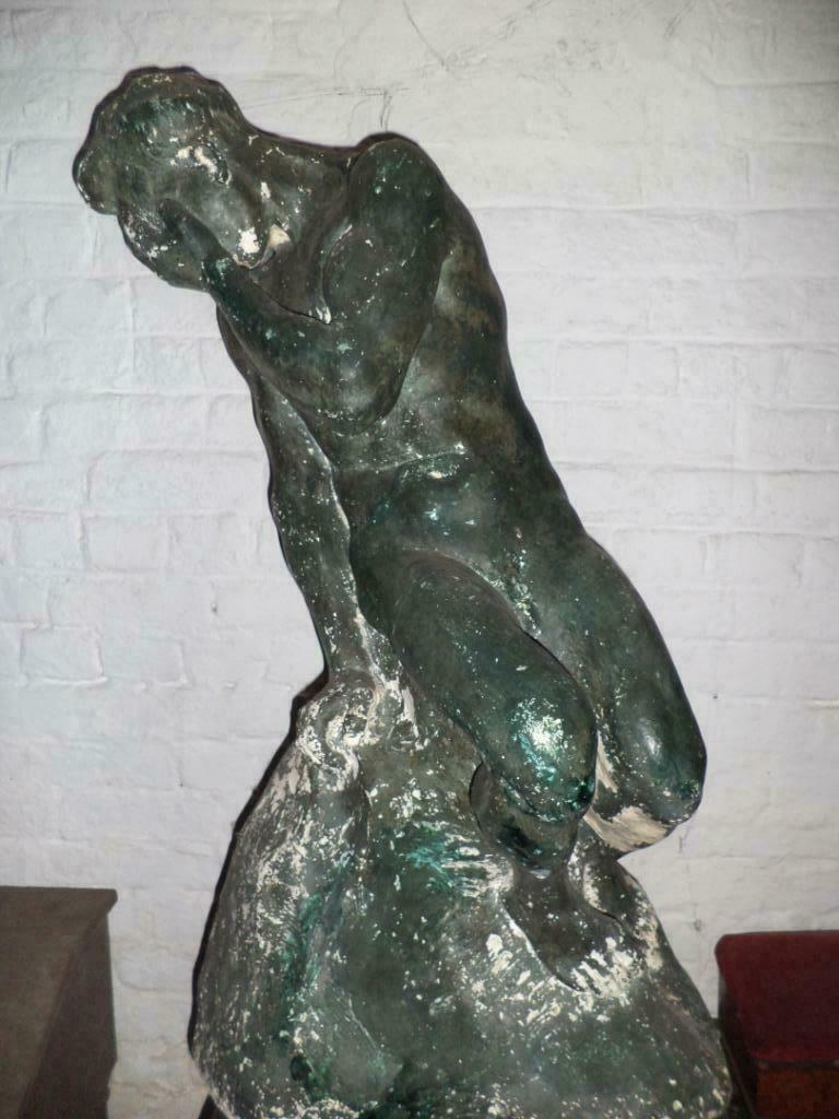 1923 Robert MASSART Luik mannelijk naakt op rots groot model, Antiek en Kunst, Ophalen