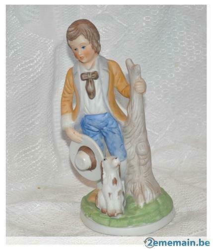 statue garconnet chapeau et chien, Antiquités & Art