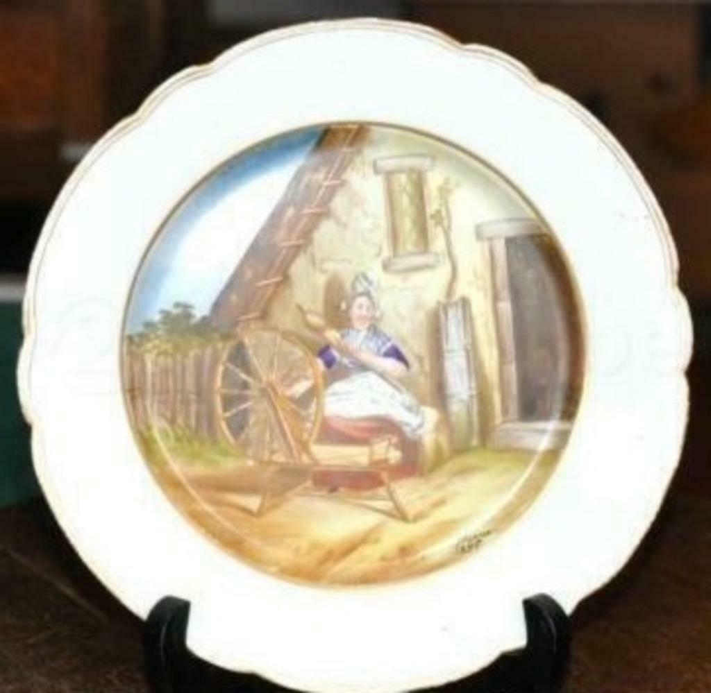§ assiette en porcelaine fileuse de laine, Enlèvement ou Envoi