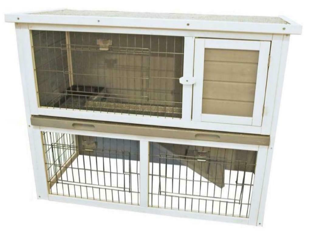 Clapier Lapin En Bois Avec Enclos Gris-Blanc 91cm, Animaux & Accessoires, Neuf, Niche, 75 à 110 cm, Cobaye