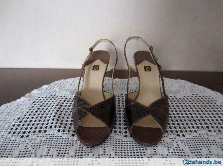 Schoenen slangenleer, Ophalen, Gedragen, Bruin, Slippers