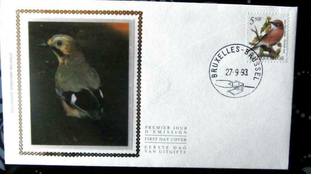 FIRST DAY COVER OP ZIJDE- VOGELS VAN BUZIN- DE VLAAMSE GAAI, Ophalen of Verzenden, Gestempeld, Dier of Natuur