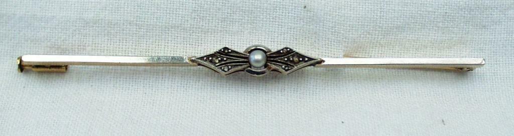 Broche ART DECO or 18 carats diamant perle., Enlèvement ou Envoi, Or, Avec pierre précieuse