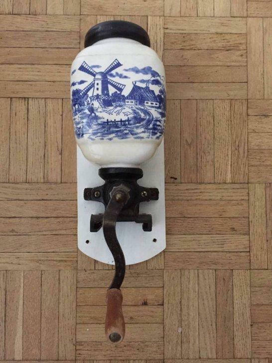 moulin à café mural - faïence et bois, Utilisé