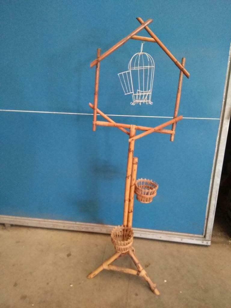 vintage  plantenstaander met vogelkooitje, Antiek en Kunst, Ophalen
