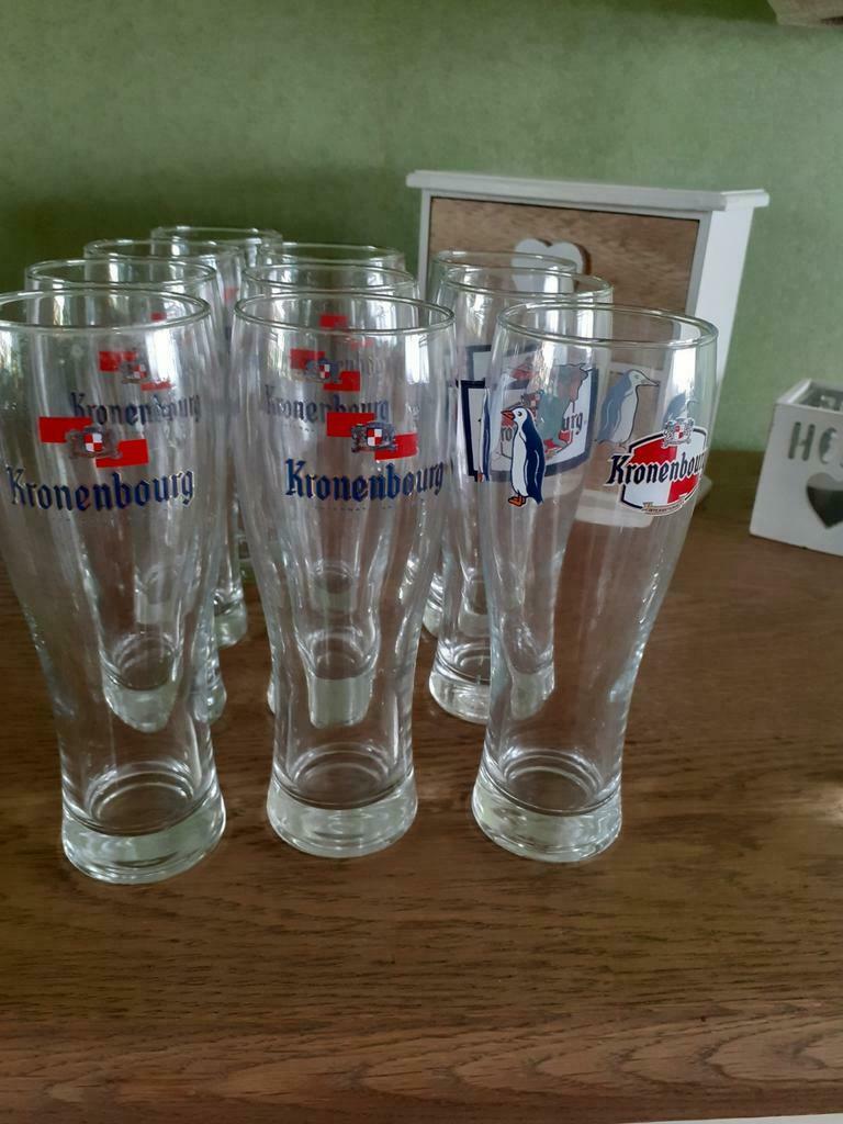 Vintage:11 bierglazen Kronenbourg + 1Palmglas., Ophalen of Verzenden, Zo goed als nieuw, Bierglas
