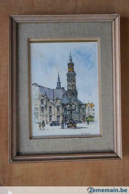 Aquarelle de Jan Korthals "St Truiden", Hobby & Loisirs créatifs, Peinture, Enlèvement, Utilisé, Aquarelle