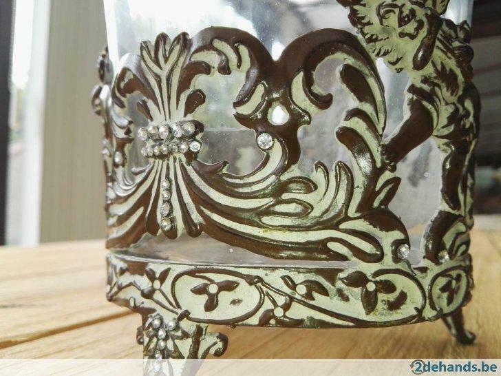 Landelijke kandelaar - Stolp voor kaars - Cottage style, Huis en Inrichting, Woonaccessoires | Kandelaars en Kaarsen, Gebruikt