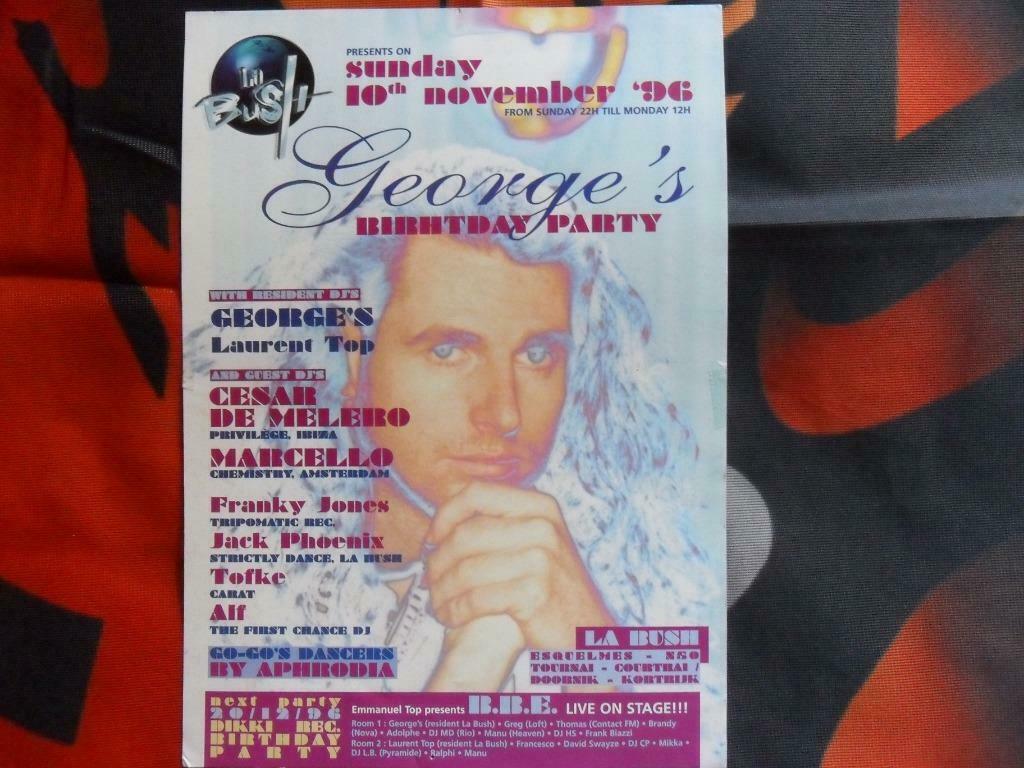 Flyers George's Birthday Party @ La Bush (Esquelmes) 1996, Verzamelen, Ophalen of Verzenden, Gebruikt, Overige typen