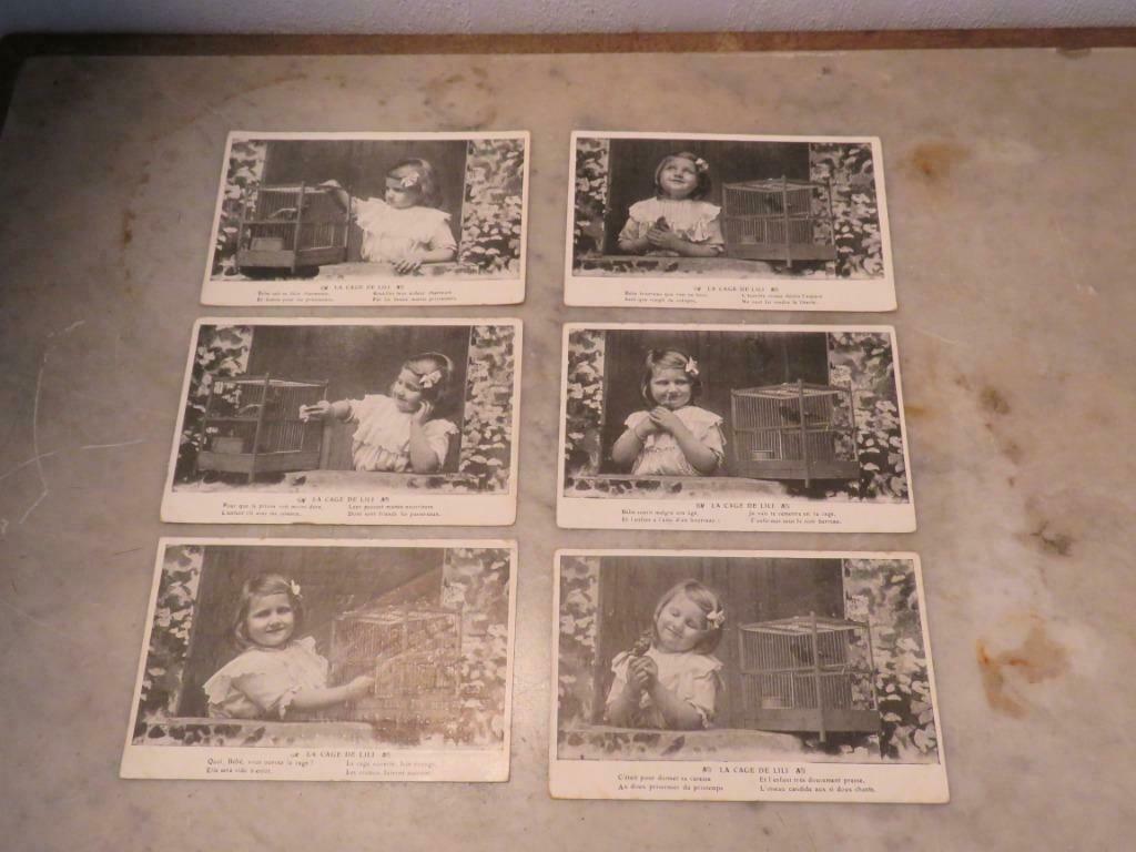 Cartes postales anciennes La Cage de Lili lot de 6, Antiquités & Art, Enlèvement ou Envoi