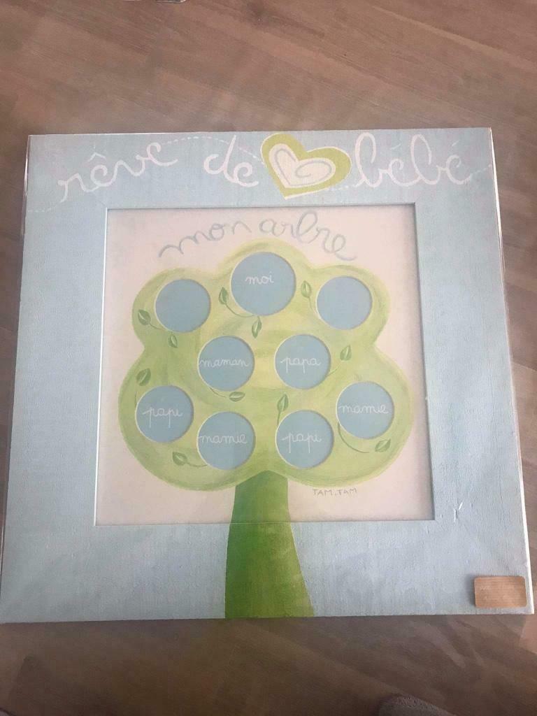 Cadre arbre généalogique naissance bleu NEUF 44x44 cm, Enlèvement ou Envoi, Neuf