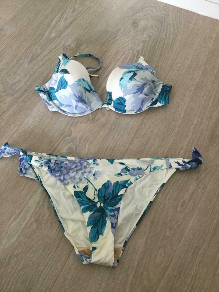 Andres Sarda bikini, blauwe tinten, Top 90C slipje Small, Ophalen, Zo goed als nieuw, Bikini