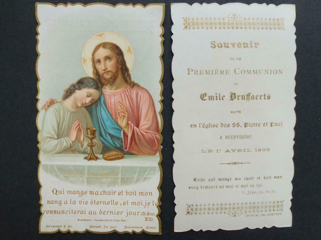 carte de prière première communion Emile Bruffaerts 1900, Collections, Envoi, Carte de condoléances