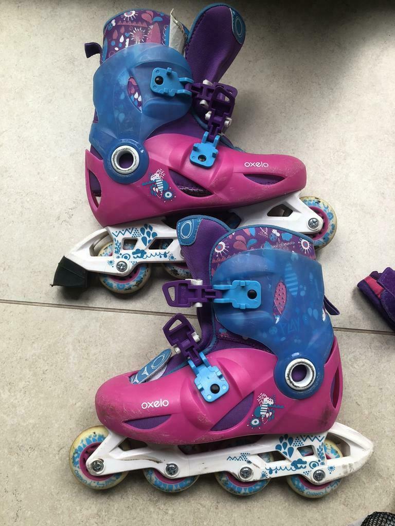 Roller filles + 3X2 set protections, Sports & Fitness, Patins à roulettes alignées, Autres marques, Rollers 4 roues en ligne, Enlèvement ou Envoi